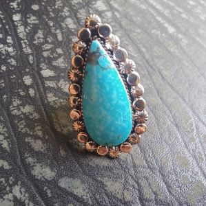 7 Big Turquoise Navajo Ring Signed Gregg Yazzie